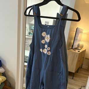 Blue Floral Embroidered Jumpsuit